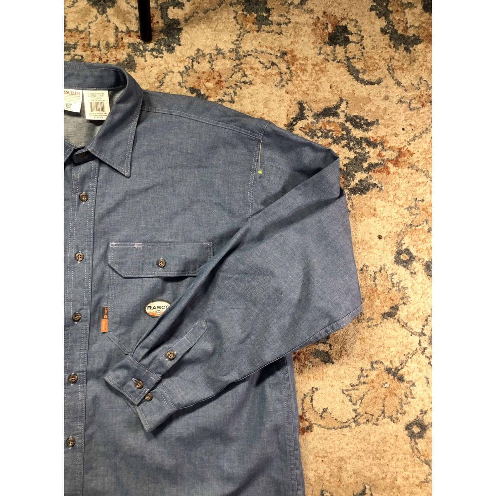 Vintage Rasco FR Shirt Mens 2XLT Blue Chambray Flame Resistant Long Sleeve Workwear Size US XXL / EU 58 / 5 - 4 Thumbnail