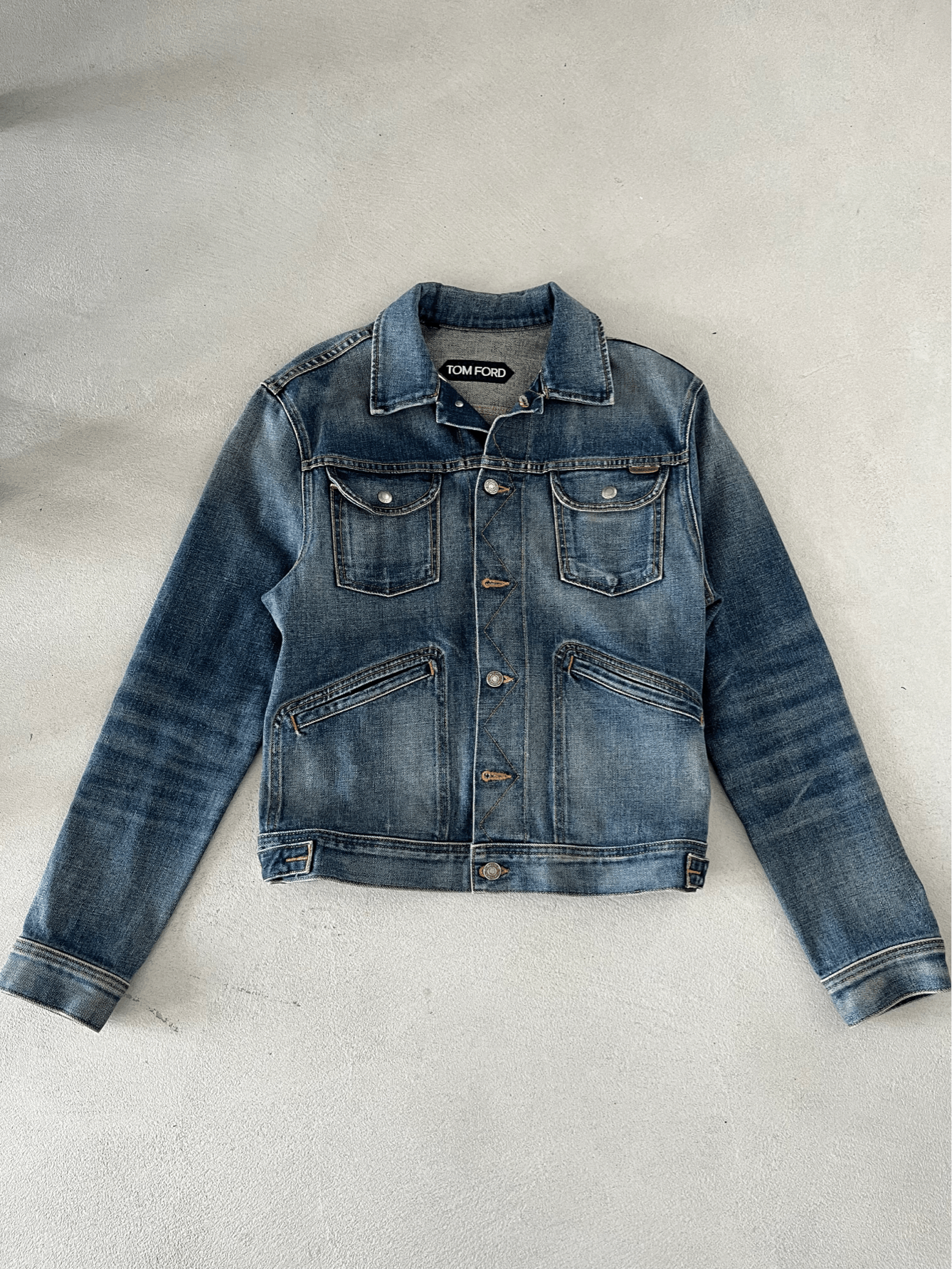 image of Tom Ford Japanese Selvedge Denim Jacket in Washed Indigo, Men's (Size Small)