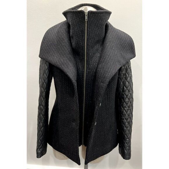 Soia & Kyo Soia & Kyo Wool Peacoat with Quilted Leather Sleeves and Rem Size S / US 4 / IT 40 - 4 Thumbnail