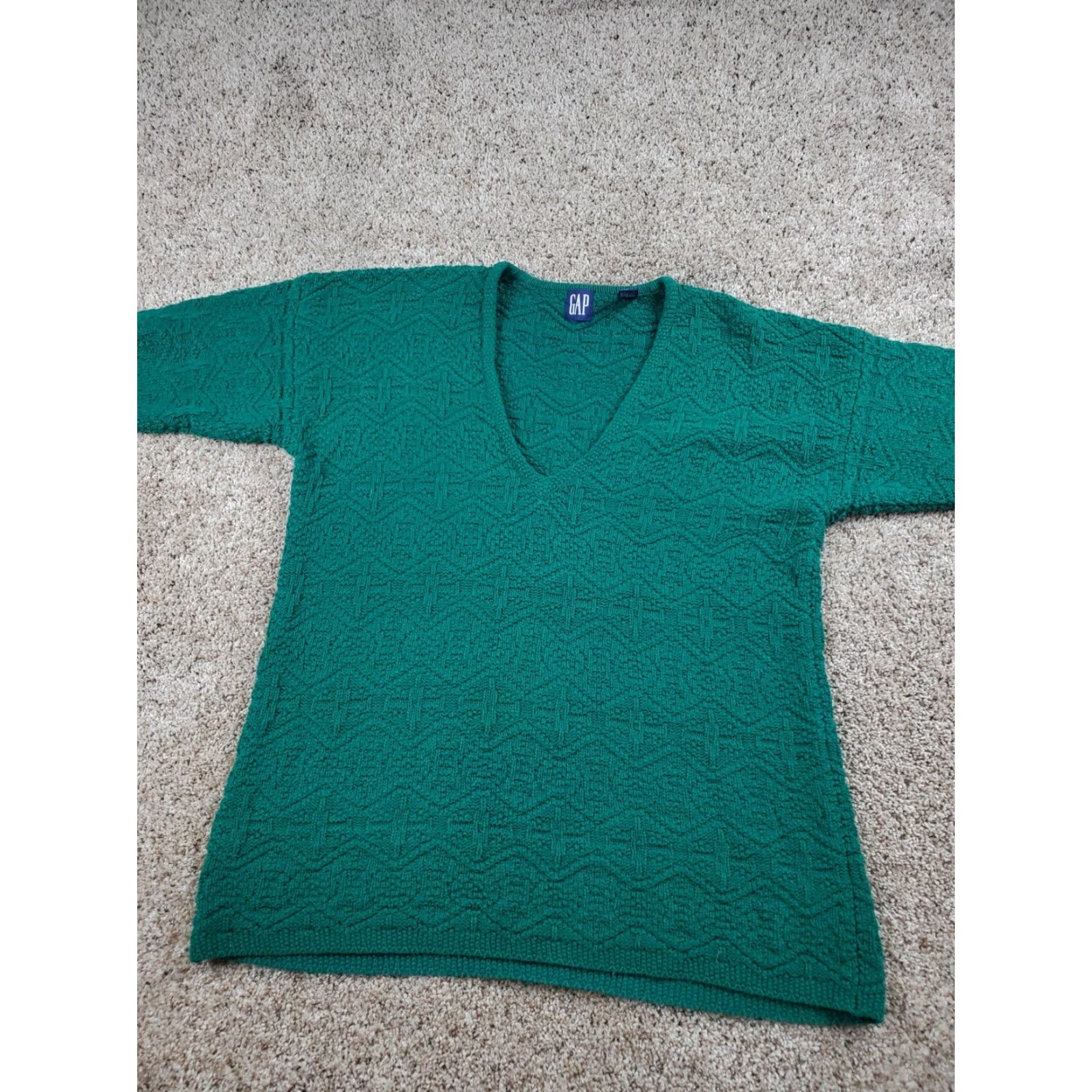 Gap VINTAGE Gap Sweater Womens Medium Green Long Sleeve V-Neck 90s Knit Pullover Shirt" Size M / US 6-8 / IT 42-44 - 3 Thumbnail
