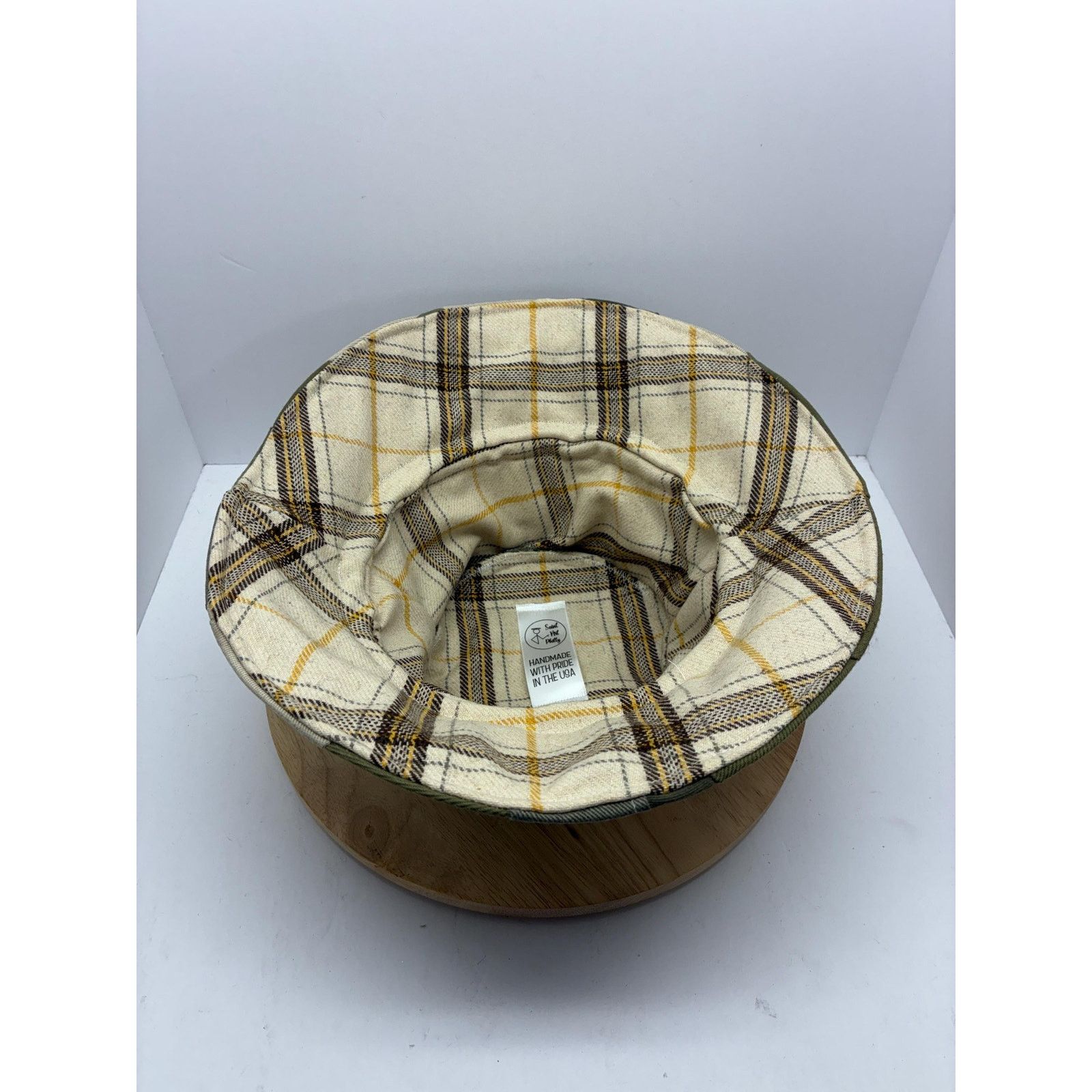 Other Handmade Patchwork Bucket Hat, Olive Green Neutral Hat, Wool Size ONE SIZE - 14 Thumbnail