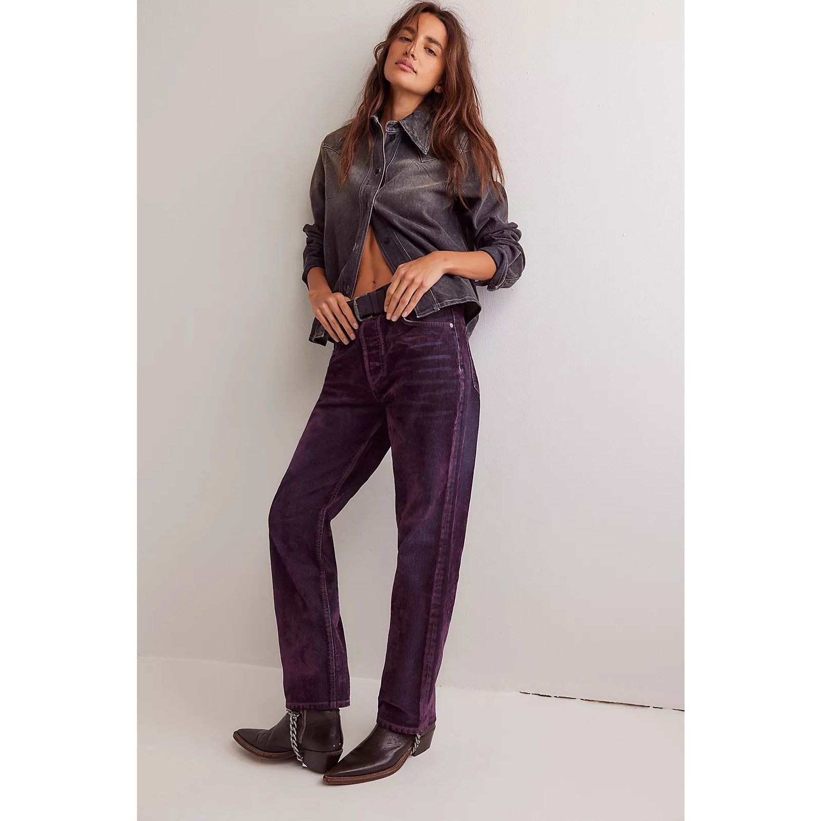 Free People NWT We The Free First Class Relaxed Flocked Velvet Jeans Size 28" / US 6 / IT 42 - 1 Thumbnail