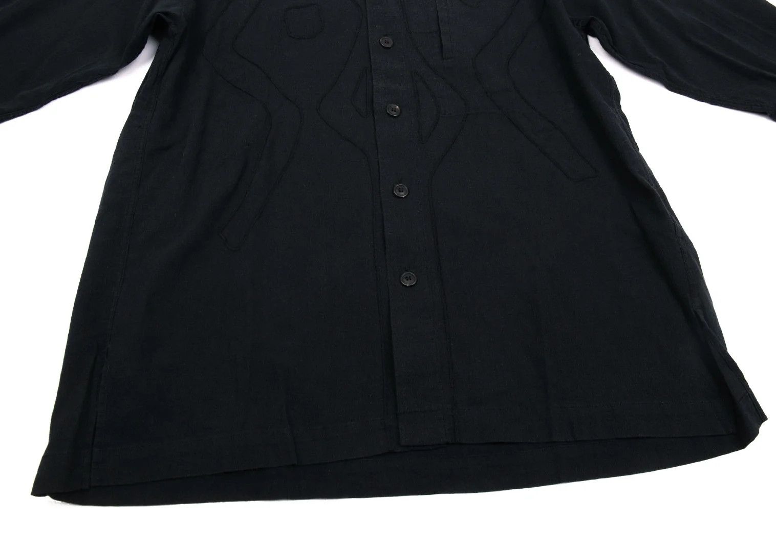 Issey Miyake Cotton Embroidered Mao Collar Shirt in Black, Size M Size US M / EU 48-50 / 2 - 11 Thumbnail