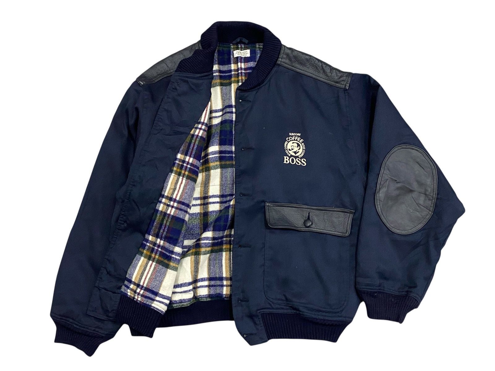 Japanese Brand Vtg Suntory Boss Coffee Bomber Jacket Leather Elbow Patches Size US L / EU 52-54 / 3 - 1 Thumbnail
