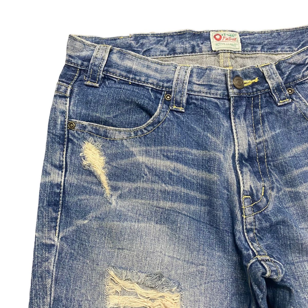 Japanese Brand Ozz-First Pinball Denim Flare Jeans Trashed Size US 30 / EU 46 - 5 Thumbnail