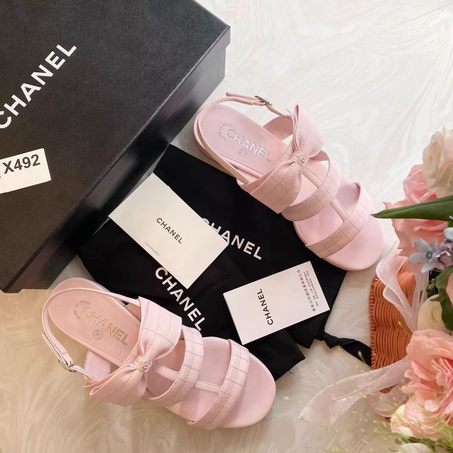 Chanel Chanel Blush Bow Lambskin Sandals 38C Size US 7.5 / IT 37.5 - 1 Thumbnail