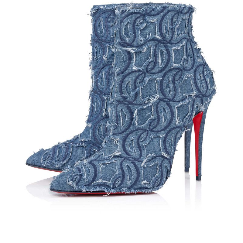 Christian Louboutin os11x0526 So Kate Booty Toile Denim 10mm Brode Boots in Blue Size US 8 / IT 38 - 2 Thumbnail