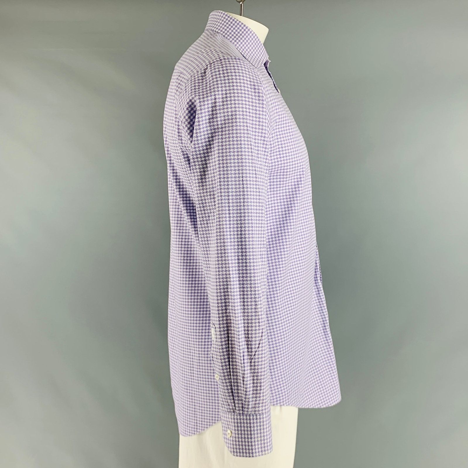 Other BUGATCHI UOMO Purple White Houndstooth Cotton Long Sleeve Size US L / EU 52-54 / 3 - 2 Thumbnail