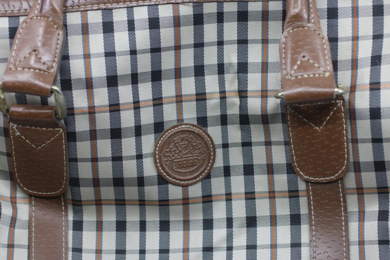 Other Vintage JAGUAR Plaid Duffle Bag Brown Leather Trim Travel Size ONE SIZE - 7 Thumbnail