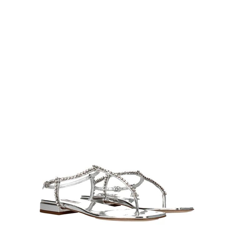 Miu Miu ob1o1e1124 Leather Flip Flops in Silver Size US 6.5 / IT 36.5 - 2 Thumbnail