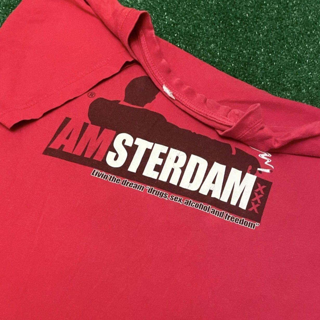 Vintage VINTAGE Amsterdam The Dream Drugs Sex Alcohol Freedom VTG Shirt Mens M Red 90s Skater Hip Hop Punk Funny College Size US M / EU 48-50 / 2 - 2 Thumbnail