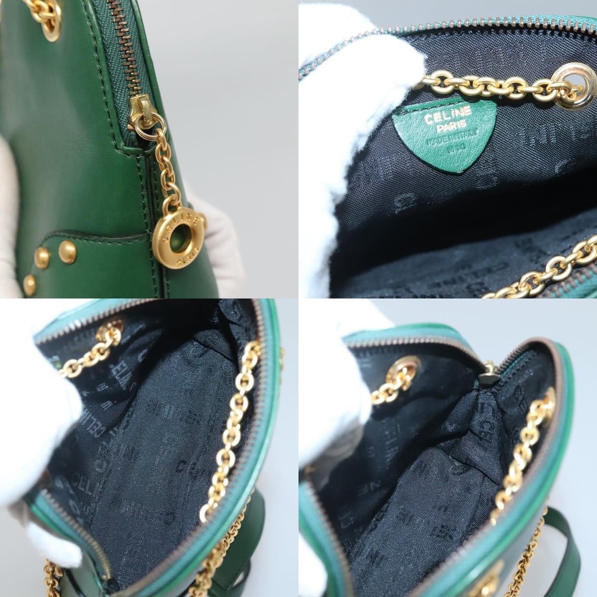 Celine CELINE Chain Shoulder Bag Leather Green Gold Size ONE SIZE - 11 Thumbnail