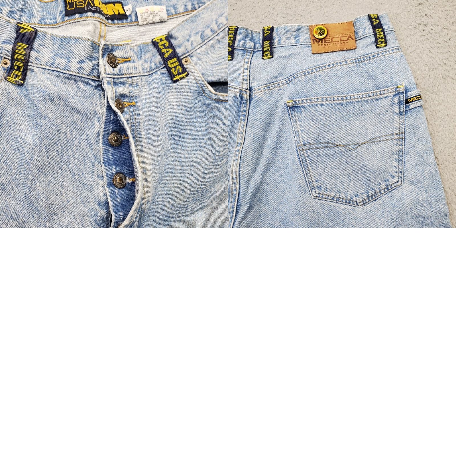 Vintage Mecca Mens Jeans Baggy Cropped Denim 42 Blue High Rise Light Wash Button Fly jeans Size US 42 / EU 58 - 9 Thumbnail