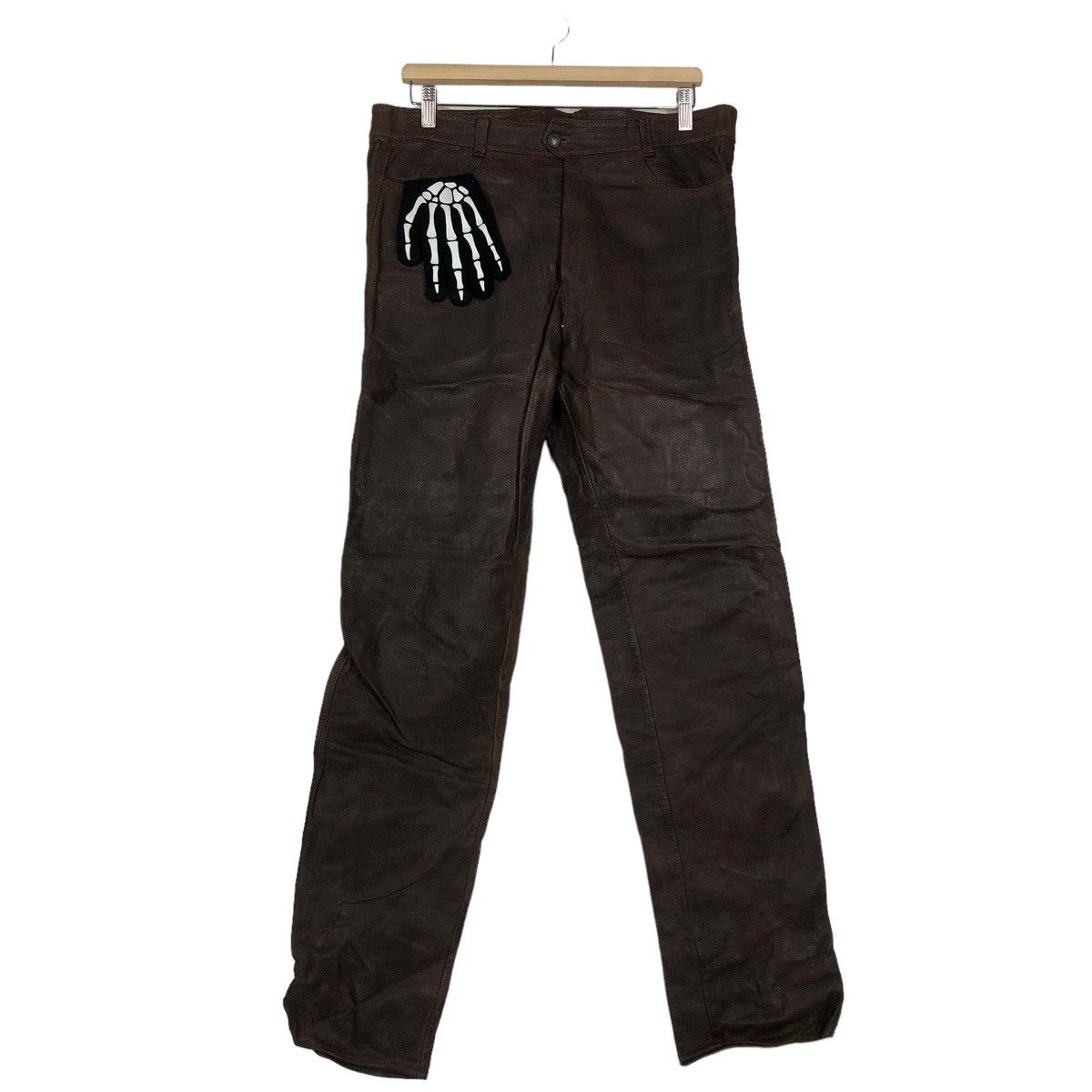 Genuine Leather 🔥Rich Brown -Genuine Leather Pants Racing Inspire RickOwens Size US 33 - 2 Thumbnail