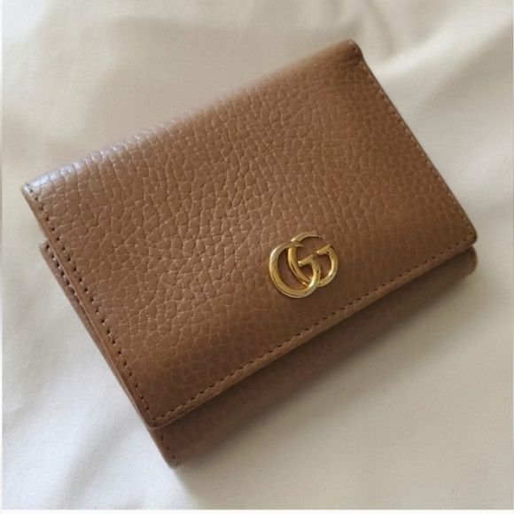 Gucci GUCCI Trifold Small Beige Leather Wallet Cardholders Size ONE SIZE - 1 Thumbnail