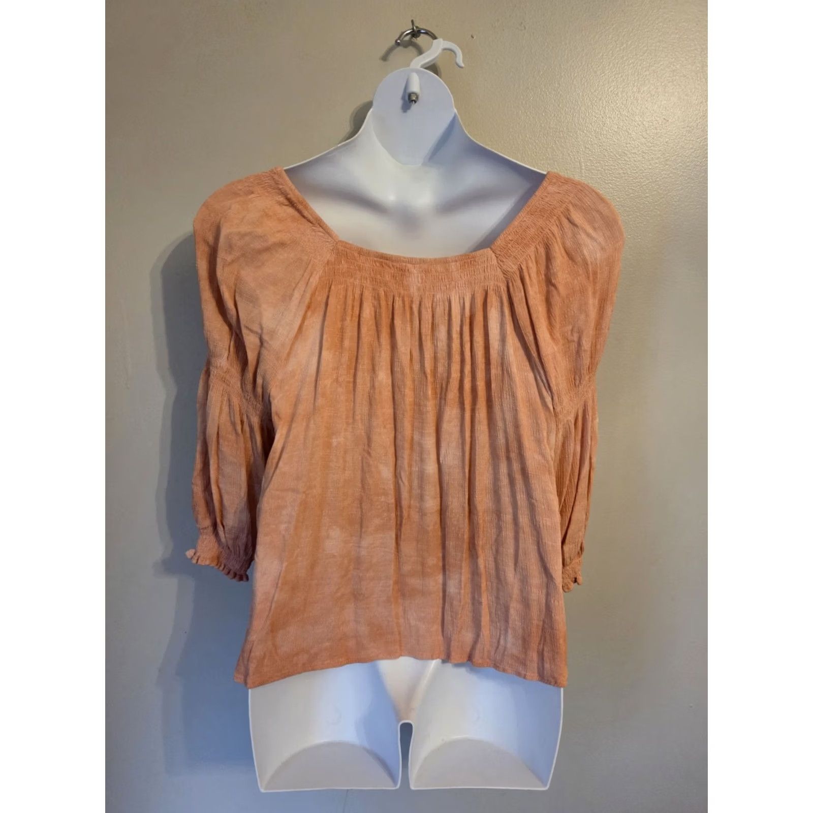 Vintage Maurices Orange Smocked Trim Crinkle Top Blouse Hippie Boho Festival 2X XXL Womens Size XXL / US 16-18 / IT 52-54 - 5 Thumbnail