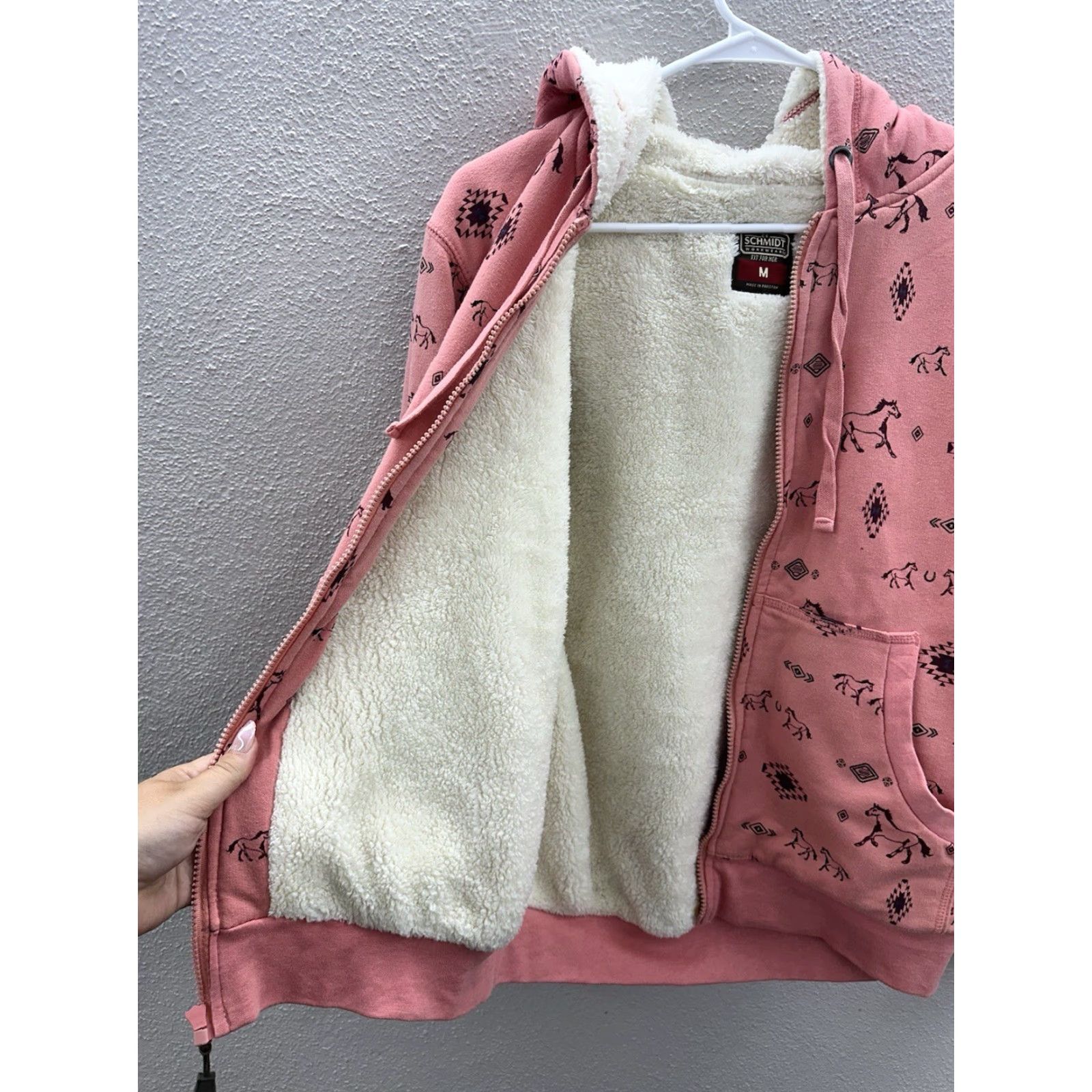 Pinko C.E. Schmidt Womens Jacket Size Medium Pink Horse Zip Up Hooded Sherpa Lined Size M / US 6-8 / IT 42-44 - 7 Thumbnail