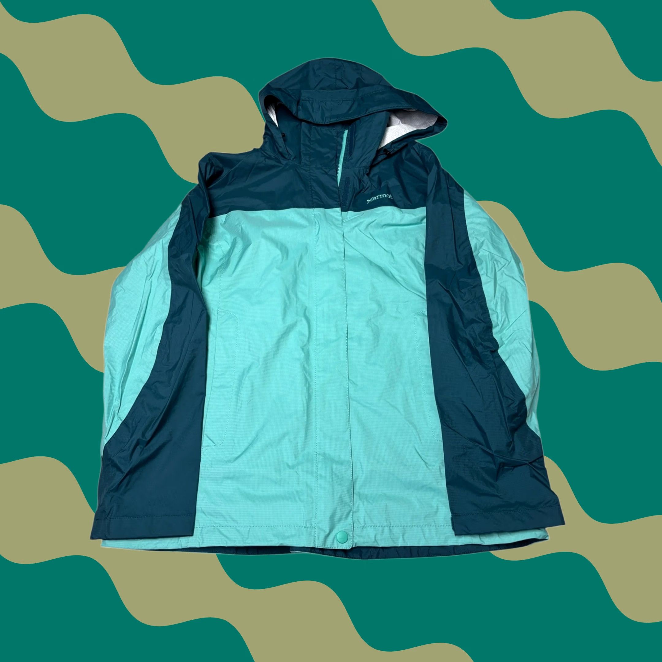 Marmot Marmot Jacket Windbreaker Women L Water Resistant Zip Removable Hood Colorblock Teal Green Spring Fall Hiking Outdoor Travel Casual Size L / US 10 / IT 46 - 1 Thumbnail