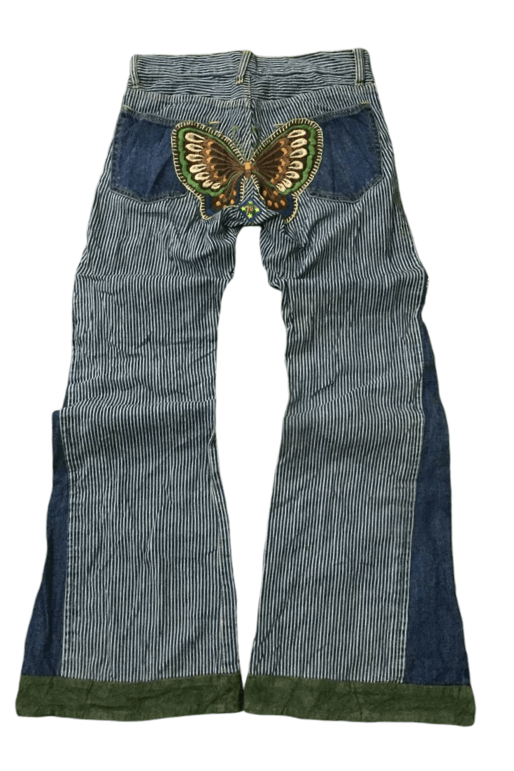 Japanese Brand SICK CRAZY POEM FLARE PATCHWORK DENIM PANTS Size 30" / US 8 / IT 44 - 2 Thumbnail