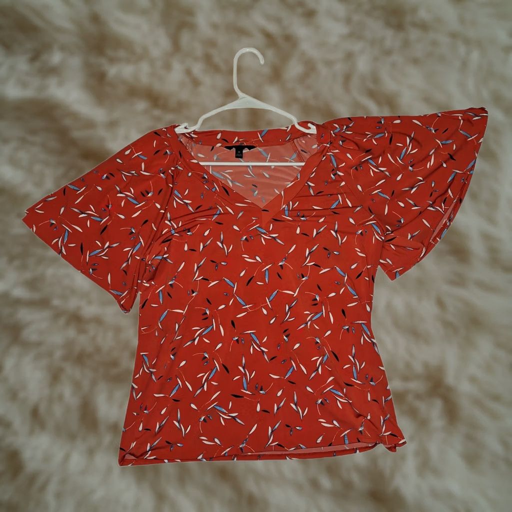 Banana Republic Banana Republic Blouse Shirt Women's M Orange V-Neck Short Sleeve Gather Preppy 90s? Size M / US 6-8 / IT 42-44 - 1 Thumbnail
