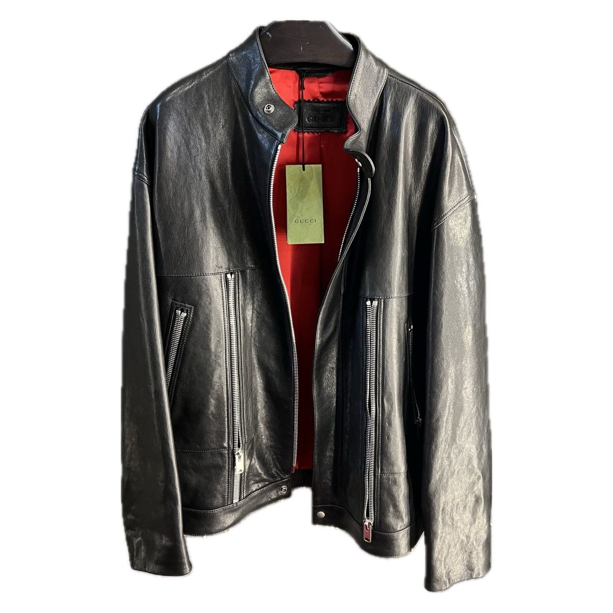 image of Gucci Leather Biker Jacket In Small in Black, Men's