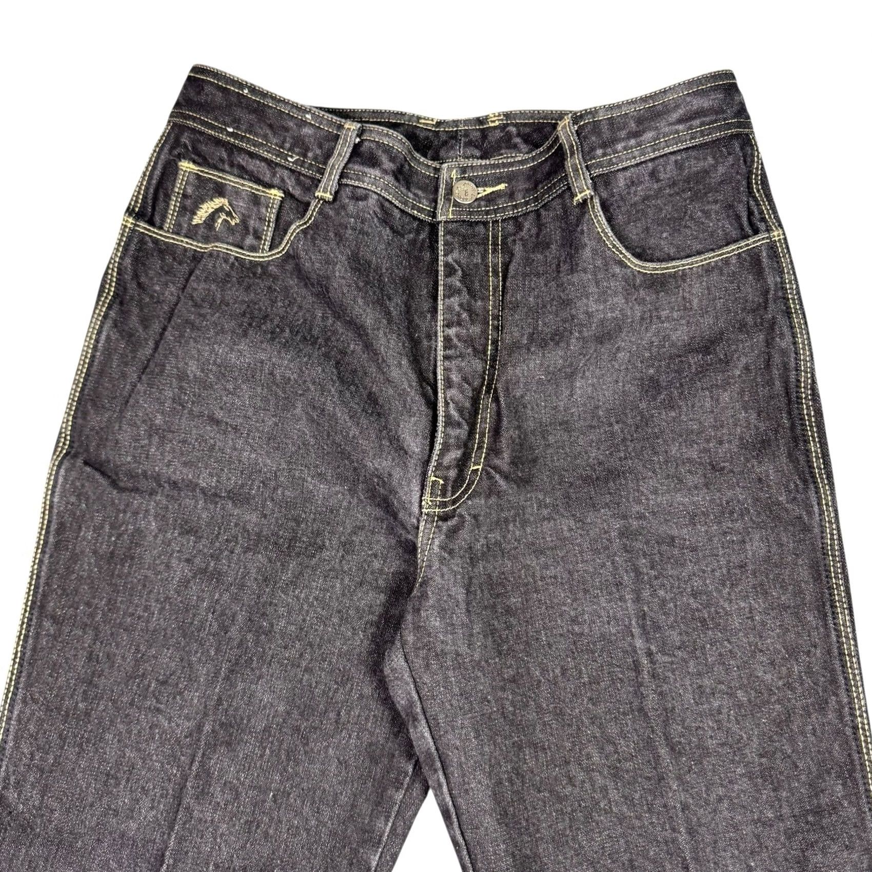 Jordache VINTAGE Jordache Jeans Mens 32x28 Horse Head Charcoal Denim Thick Stitch 90s Jeans Mens 32-32 Bootcut Black 80s 90s Punk Grunge Embroidered Button Zip Size US 33 - 5 Thumbnail