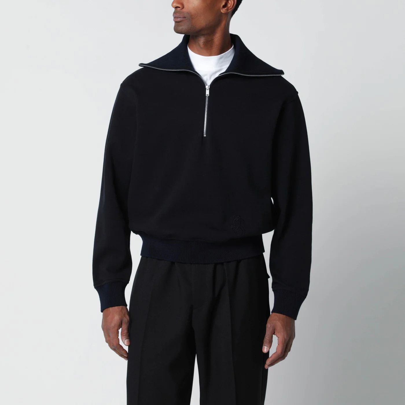 Jil Sander o1d2blof0526 Half-Zip Sweatshirt in Navy Blue Size US M / EU 48-50 / 2 - 1 Thumbnail