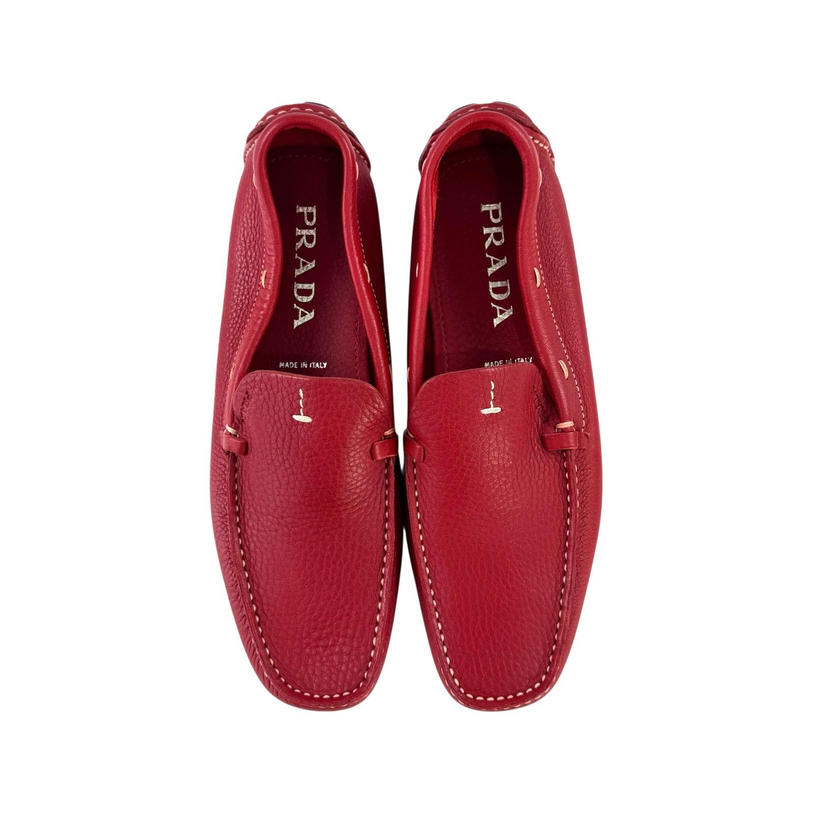 Prada Prada Red Pebbled Leather Loafers Size US 7 / IT 37 - 6 Thumbnail