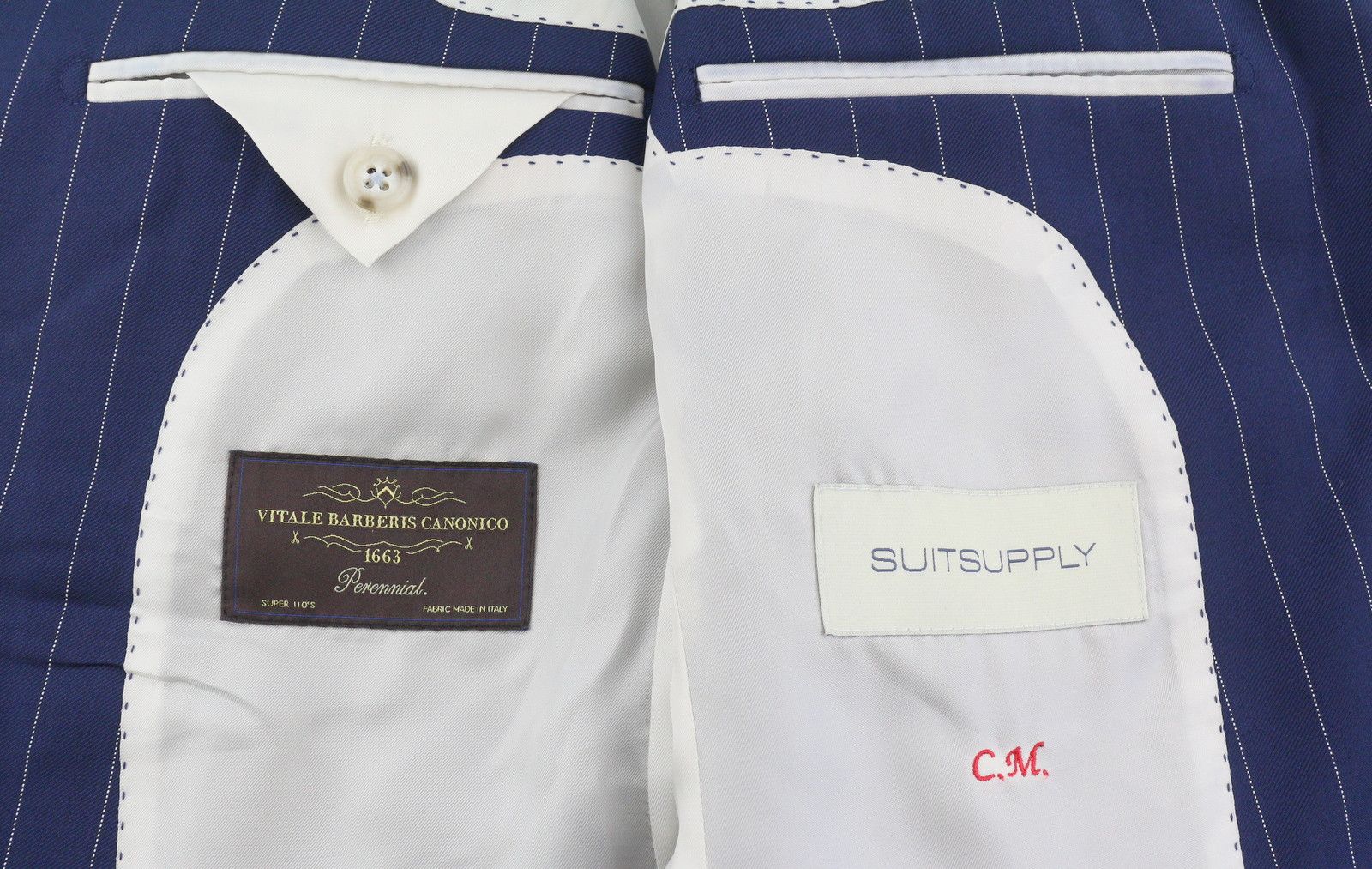 Suitsupply LA SPALLA UK34R/UK36L Blue Wool Pinstriped Suit 86361 Size 34R - 8 Thumbnail