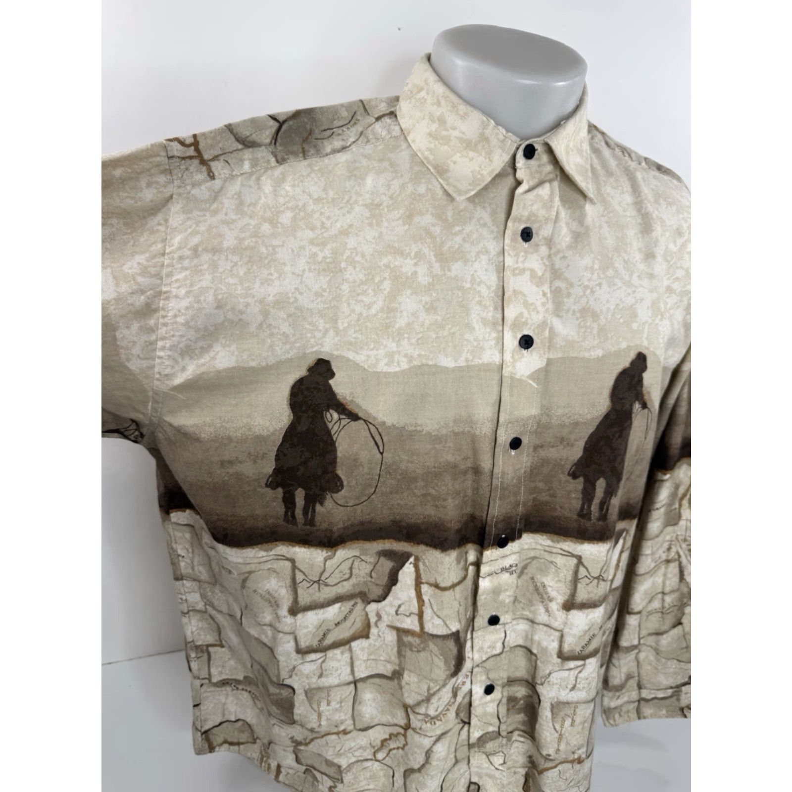 Roper WESTERN PLAINS TRADING Vintage ROPER COWBOY Yellowstone Western XL Shirt Mens Button-Up Long Sleeve Light Brown 90s Theme Size US XL / EU 56 / 4 - 2 Thumbnail