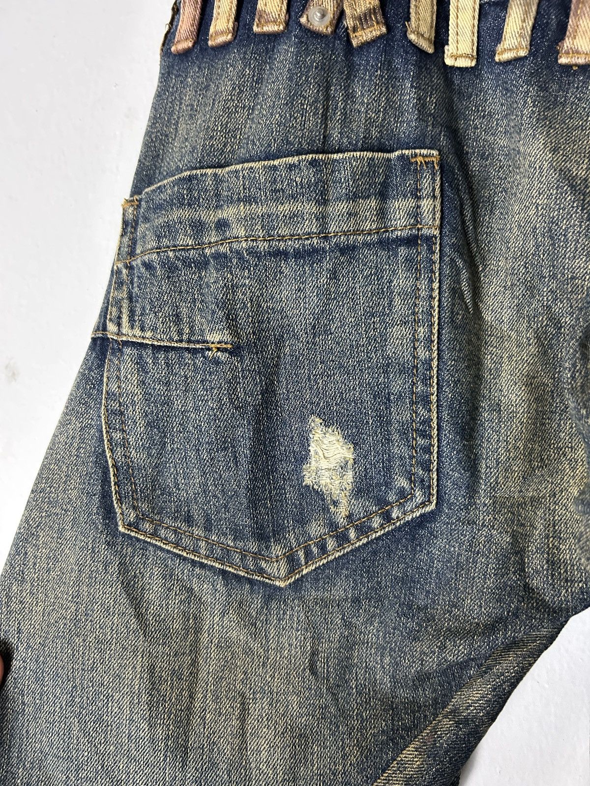 Japanese Brand Breath Mint Double Waist Jeans Sick Faded Bondage Punk Size US 33 - 13 Thumbnail