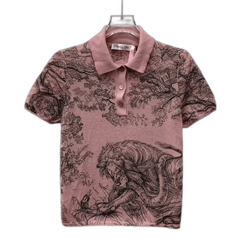 Dior Pink Animal Print Short Sleeve Knit Top Size XS / US 0-2 / IT 36-38 - 1 Thumbnail