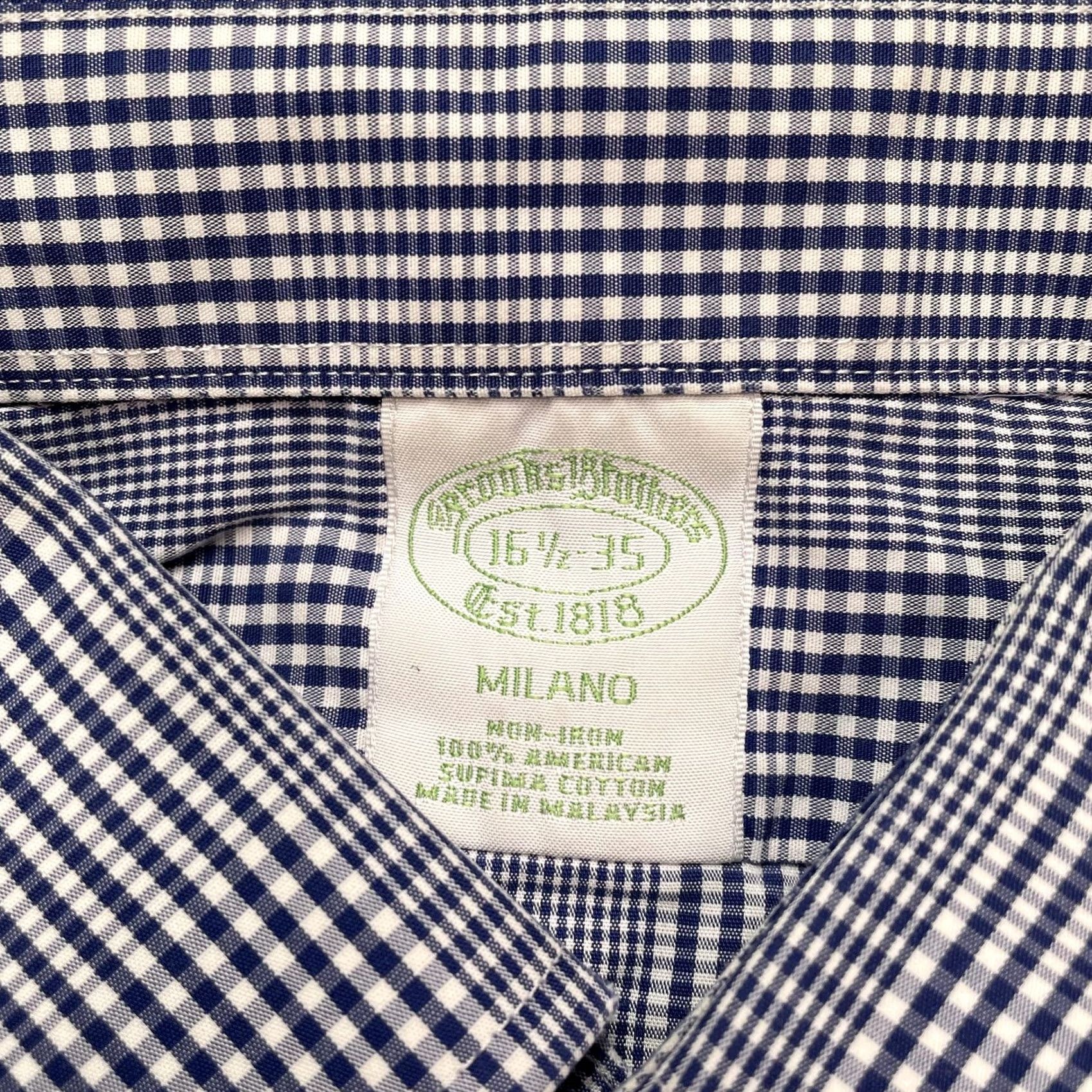 Brooks Brothers Brooks Brothers Shirt Mens Large 16.5 35 Blue Check Non Iron Long Sleeve Supima Milano Extra Slim Button-Up Shirt Size US L / EU 52-54 / 3 - 2 Thumbnail