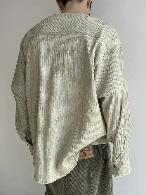 VIBE Retro fashion y2k distressed frayed crinkle pinstripe shirt Size US M / EU 48-50 / 2 - 4 Thumbnail
