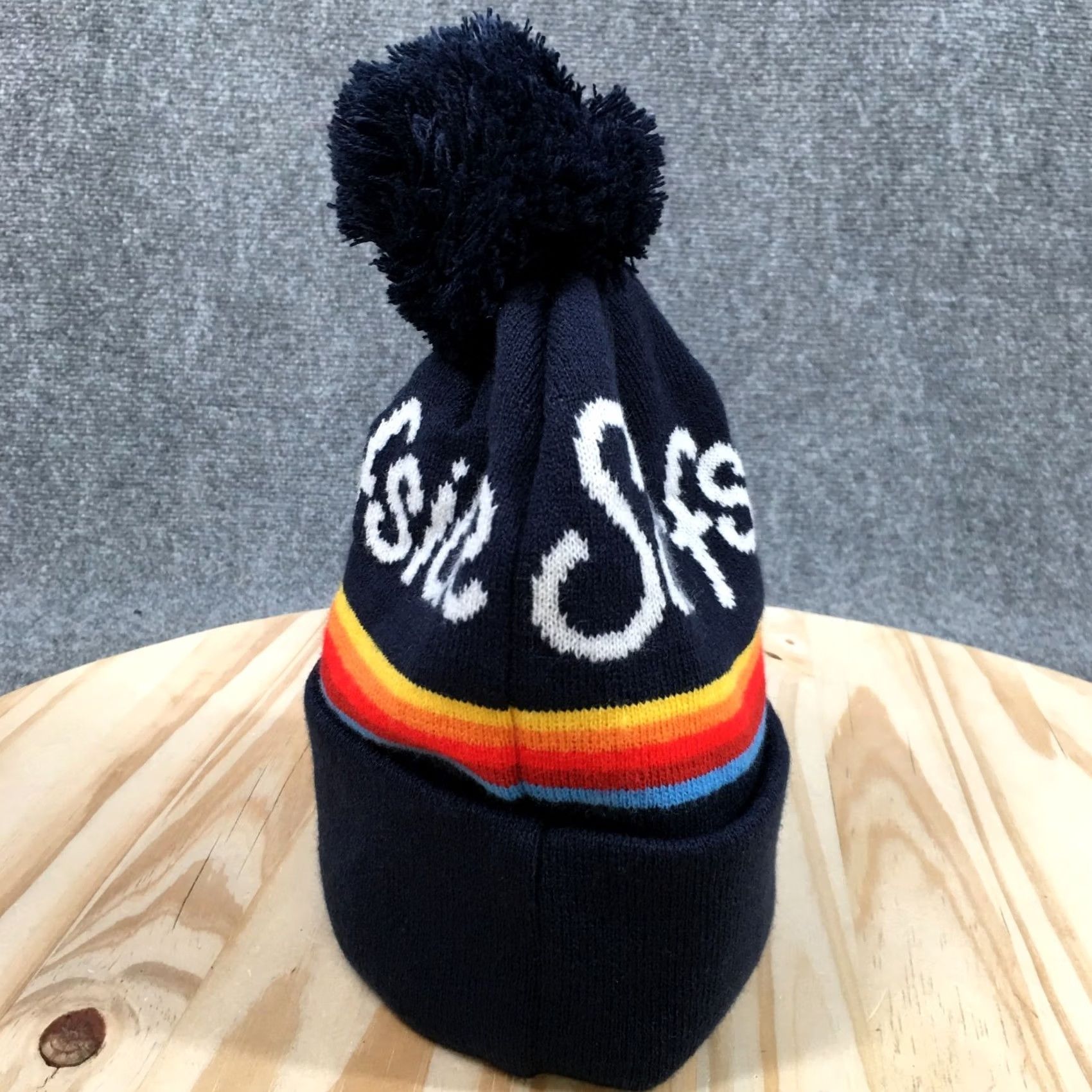 Vintage Surfside Winter Beanie Hat Unisex One Size Pompom Cuffed Acrylic Blue Size ONE SIZE - 6 Thumbnail
