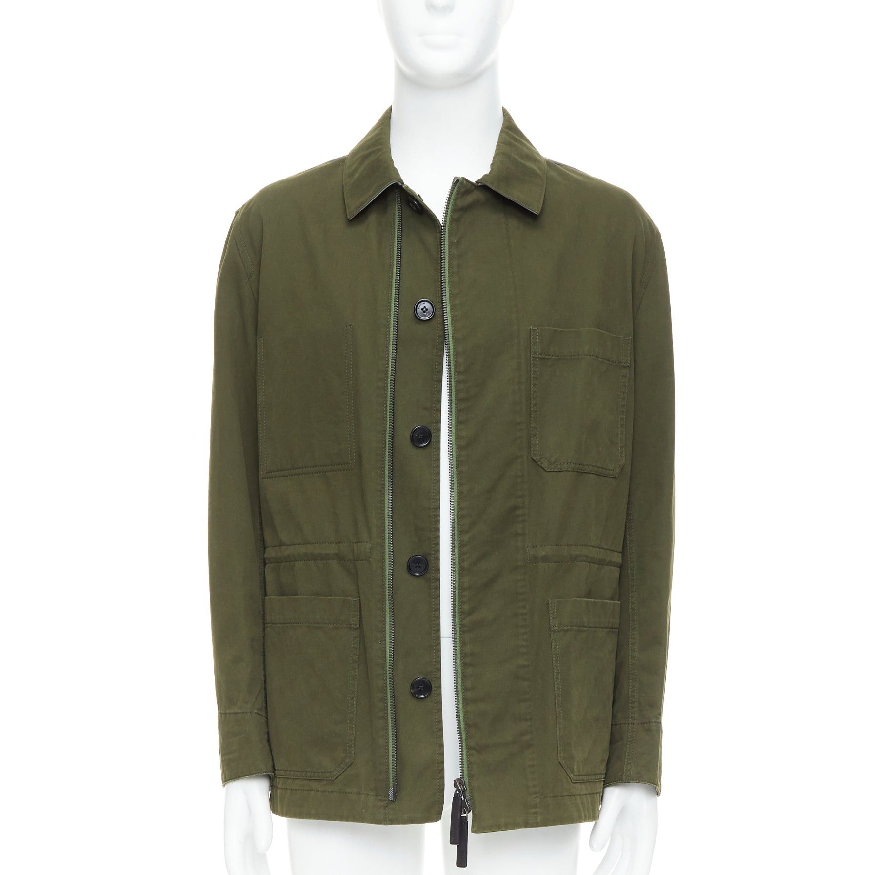 Berluti BERLUTI Haider Ackermann Runway green cotton leather back safari coat IT50 L Size US L / EU 52-54 / 3 - 1 Thumbnail