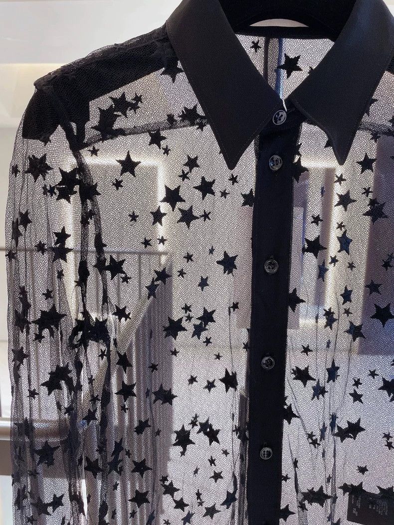 Saint Laurent Paris Saint Laurent Black Star Mesh Long Sleeve Shirt- Size US M / EU 48-50 / 2 - 3 Thumbnail