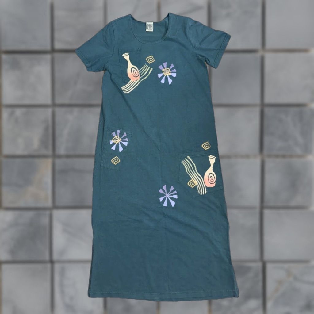 Vintage VINTAGE Viva City Maxi Dress Turquoise Floral Embroidered Garden Casual Women M Size M / US 6-8 / IT 42-44 - 1 Thumbnail