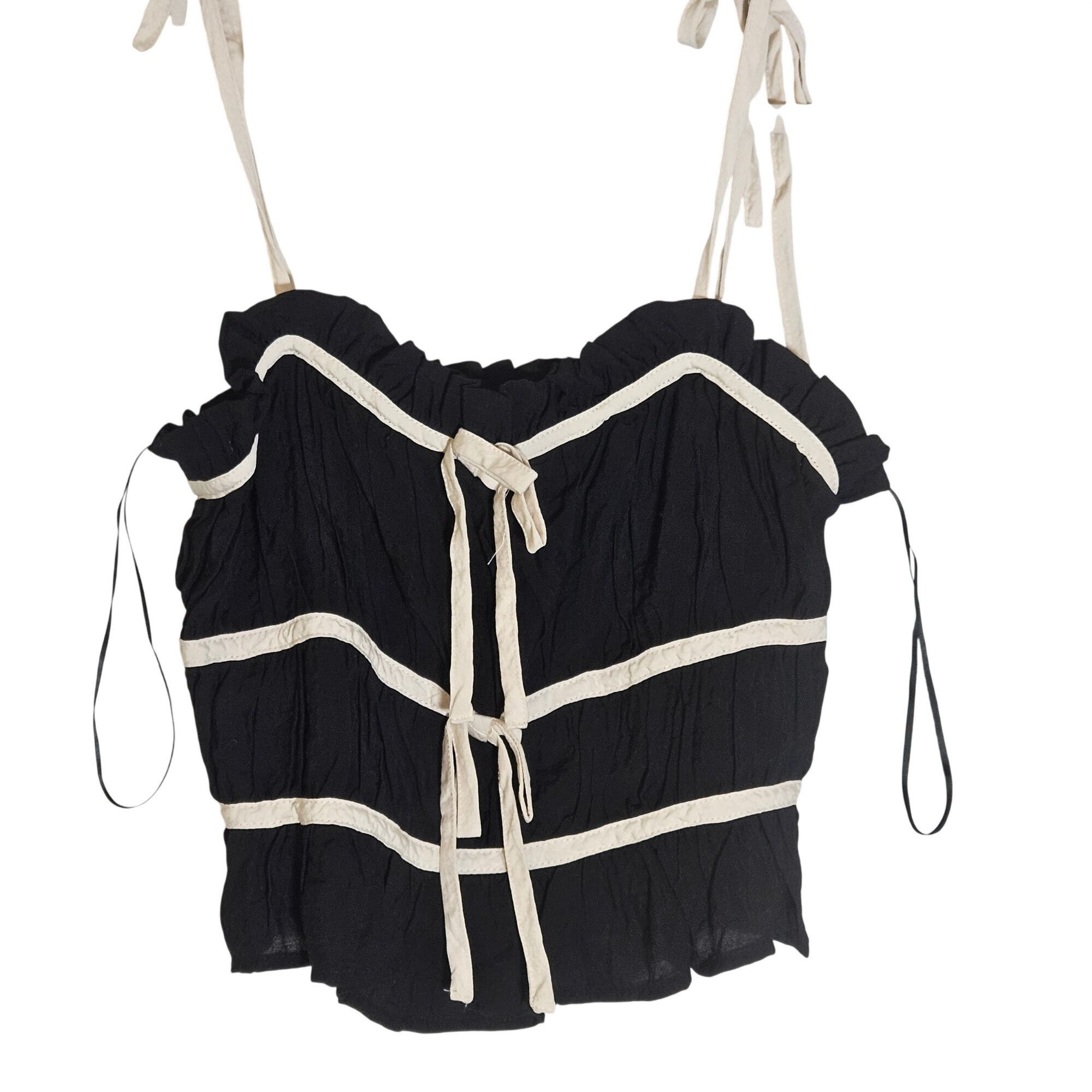 Other Thirty/Thirty Black White Trim Ruched Top S Coquette Fairy W Size S / US 4 / IT 40 - 2 Thumbnail