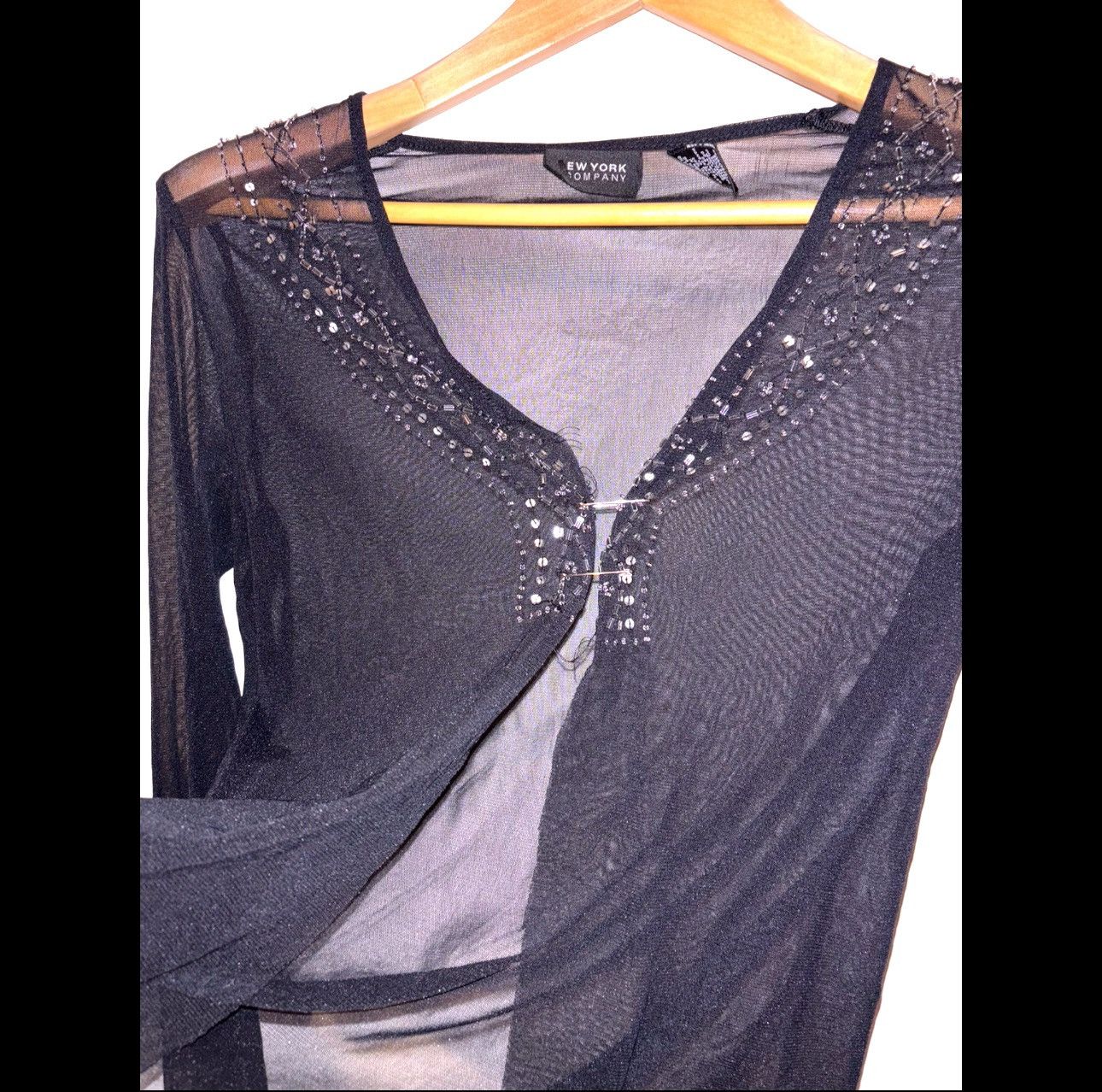 Designer × Vintage Womens Gothic Black Mesh Longsleeve Bedazzled Top Size Med Size M / US 6-8 / IT 42-44 - 7 Thumbnail