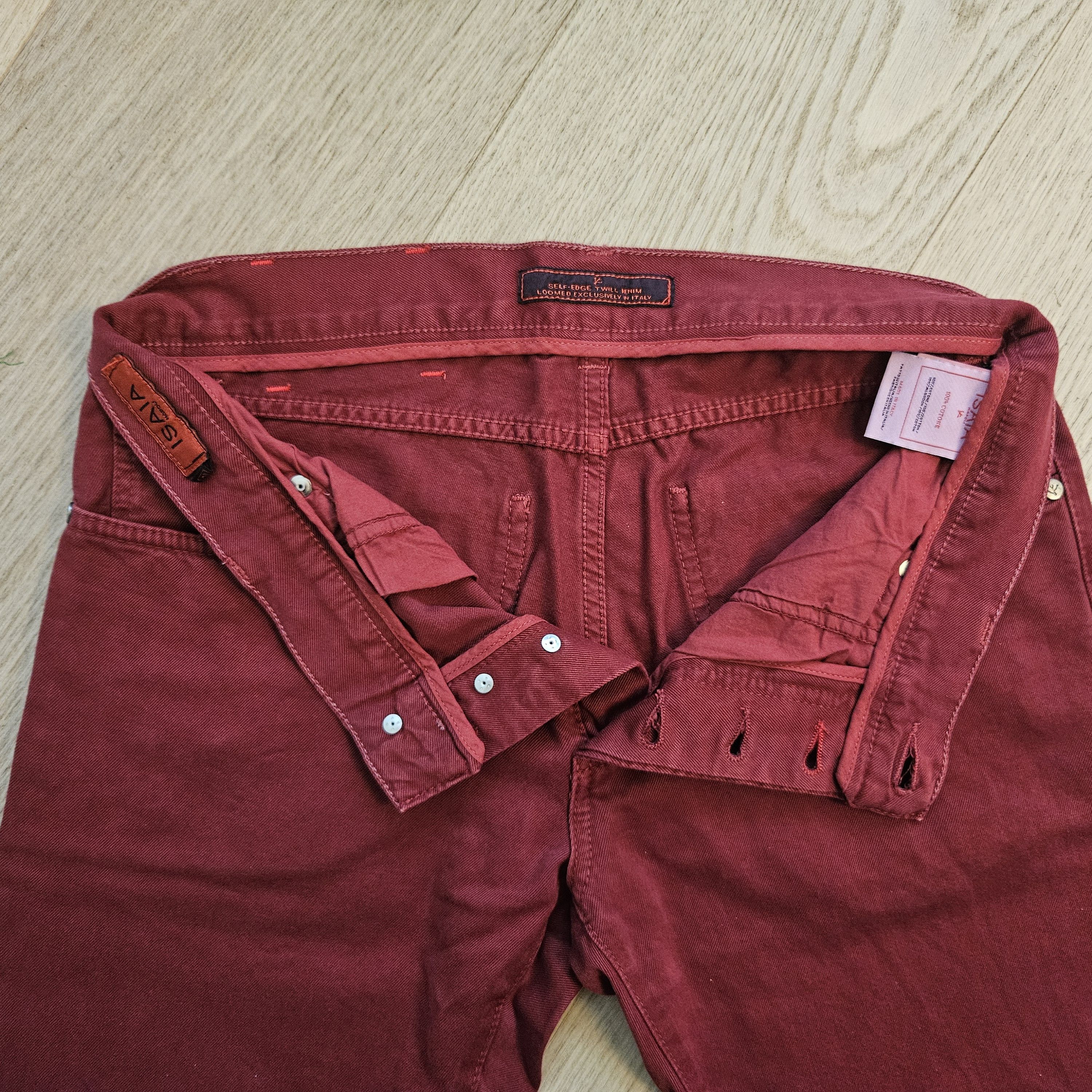 Isaia Isaia Burgundy 5-Pocket Cotton Jeans – Size 32 (48 EU) Size US 32 / EU 48 - 8 Thumbnail