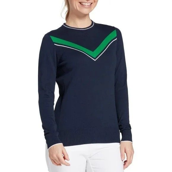 Other Lady Hagen Navy Blue with Green V-neck Golf Sweater NWT $60 Size XS / US 0-2 / IT 36-38 - 1 Thumbnail