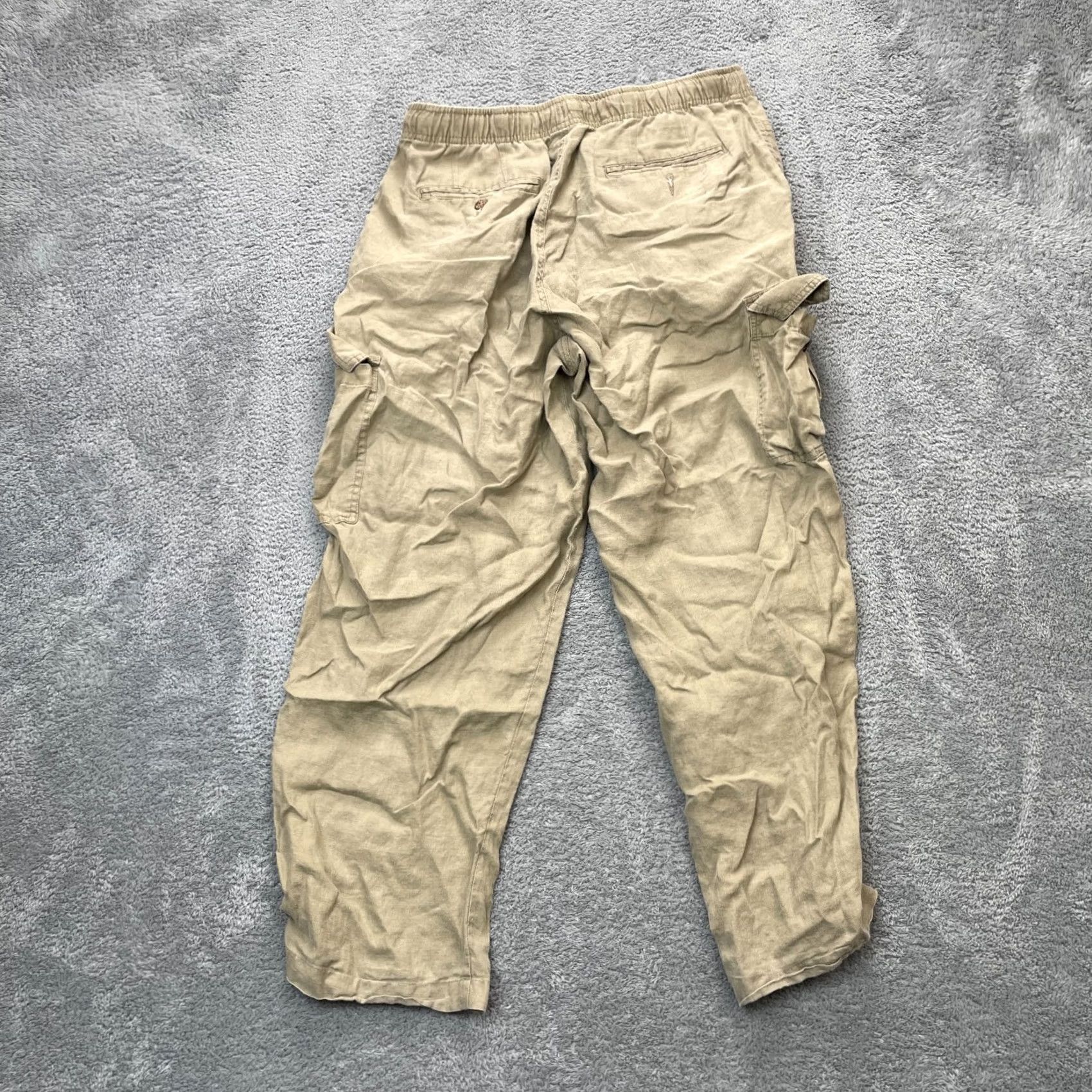 Vintage Caribbean Linen Pants Mens Beige Cargo Straight Leg Resort Wear 36x29 Casual Travel Summer Breathable Comfort Pockets Size US 36 / EU 52 - 2 Thumbnail