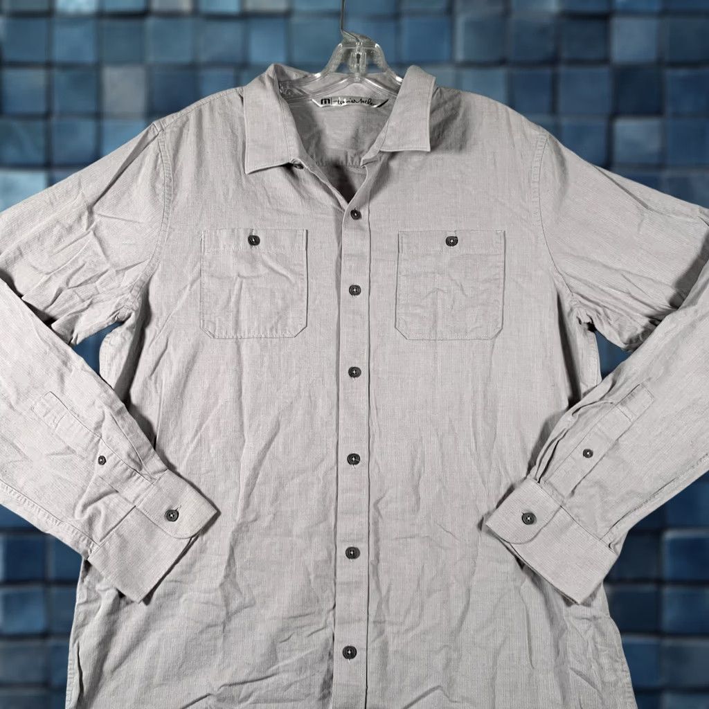 TravisMathew Travis Mathew Shirt Mens L Gray Herringbone Long Sleeve Button Front Casual Size US L / EU 52-54 / 3 - 1 Thumbnail