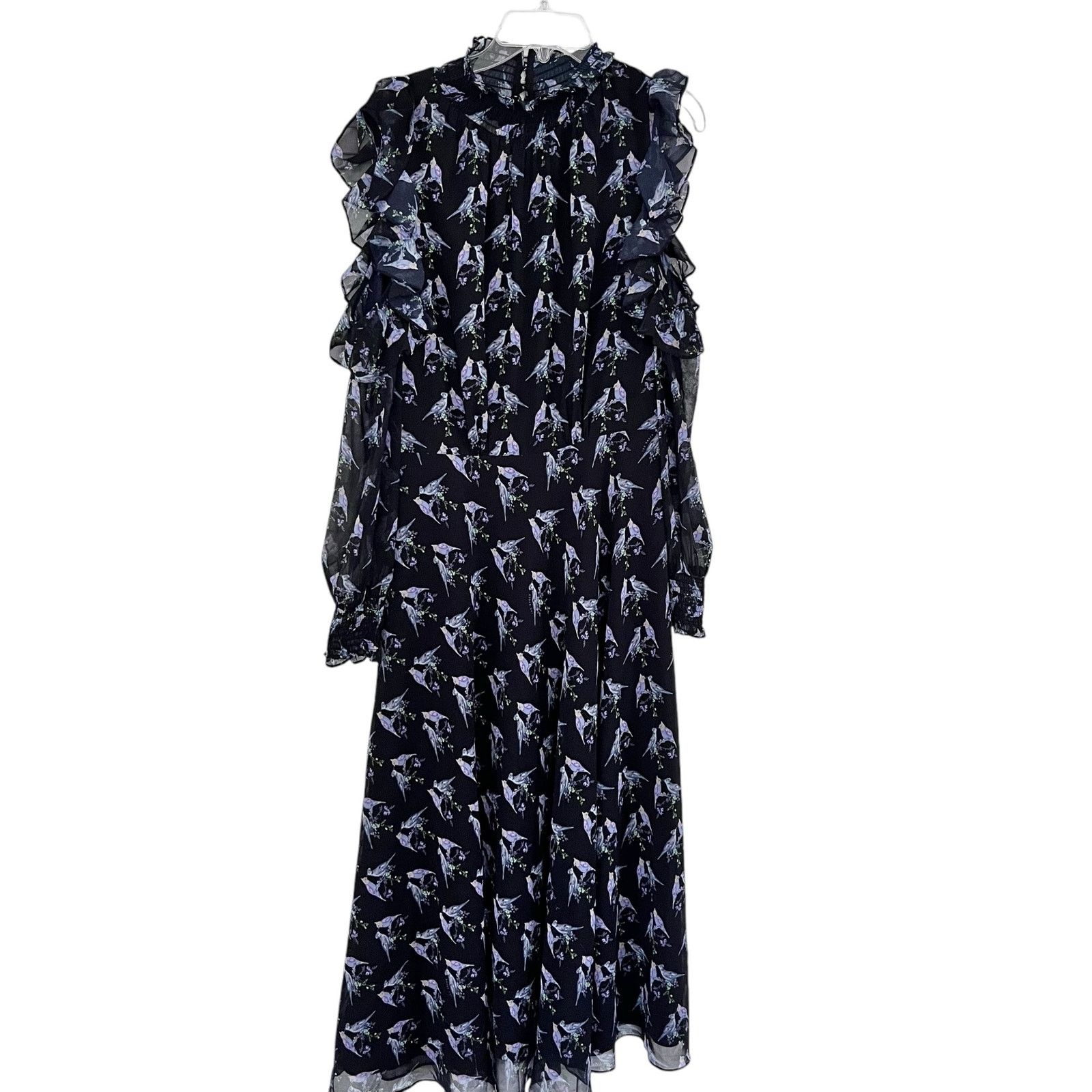 Ted Baker Ted Baker Hilaina Love Birds Black Cold-Shoulder Midi Dress Size M / US 6-8 / IT 42-44 - 4 Thumbnail