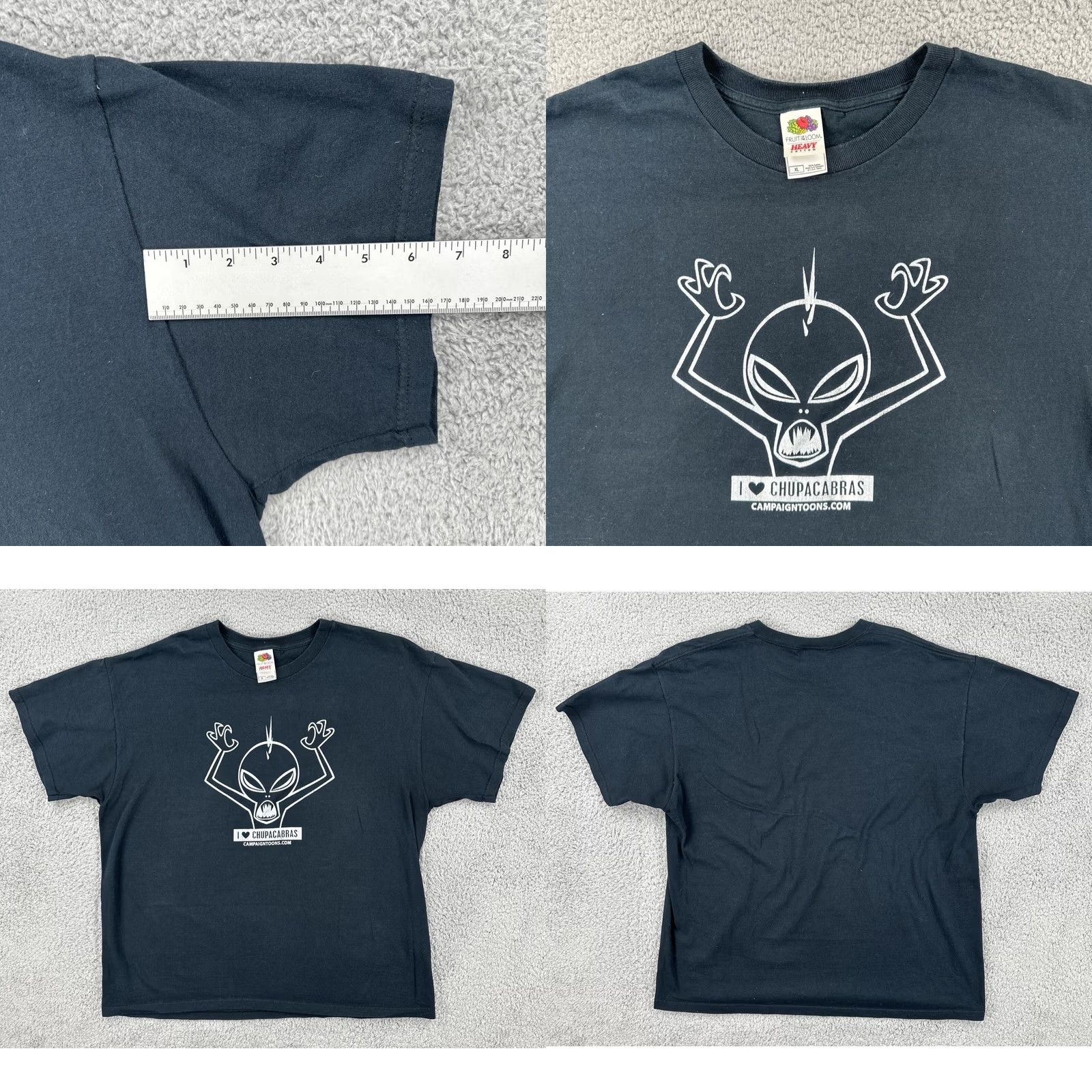 Fruit Of The Loom VINTAGE Fruit of the Loom T Shirt XL 90s I Love Chupacabras Cartoon Graphic Tee Mens Black Short Sleeve Cotton T-Shirt Graphic Tee Size US XL / EU 56 / 4 - 9 Thumbnail