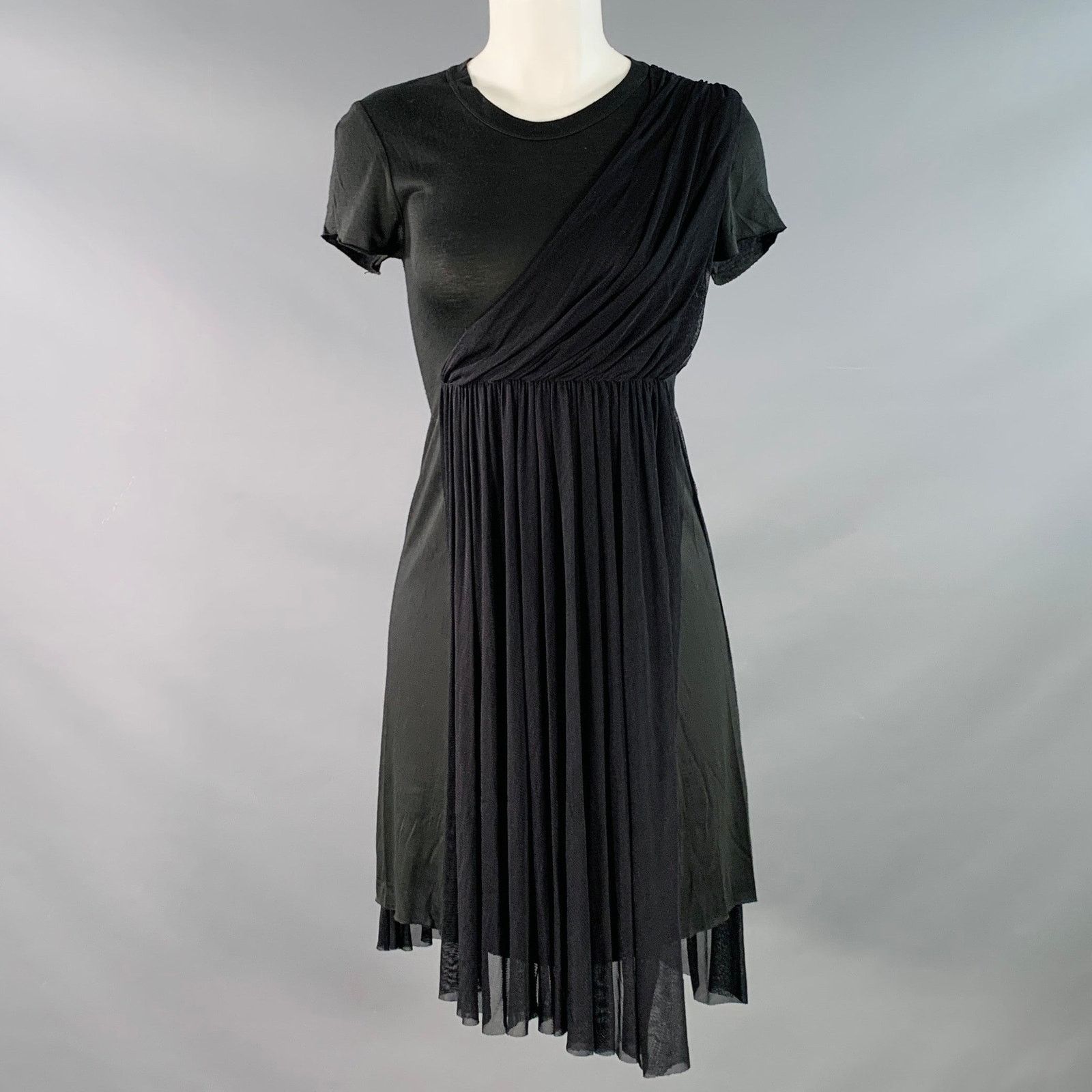 A.L.C. Black Modal Silk Mesh Mixed Fabrics Short Sleeve Dress Size S / US 4 / IT 40 - 1 Thumbnail