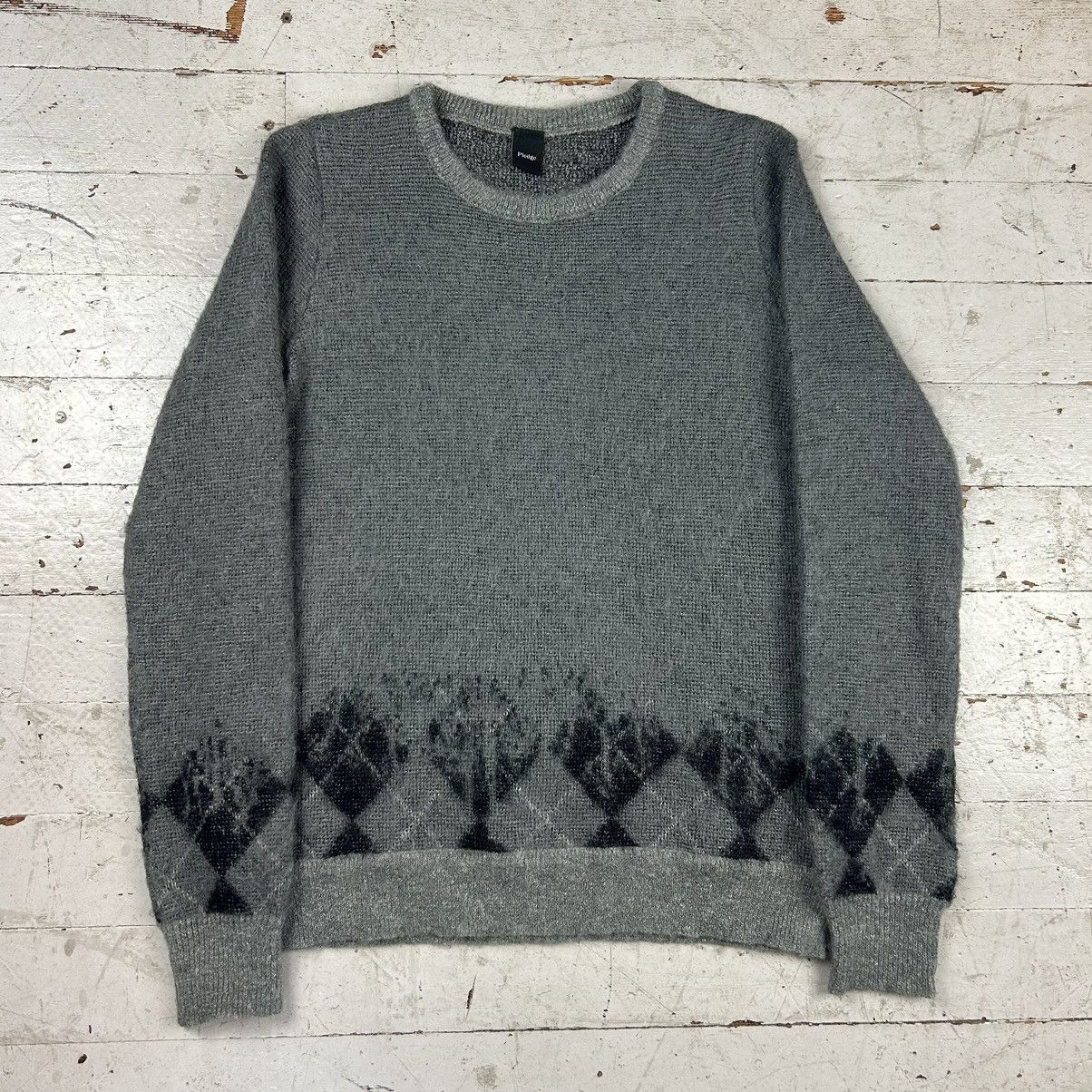 image of Number N Ine x Pledge Decaying Argyle Knit Mohair Sweater in Grey, Men's (Size Medium)