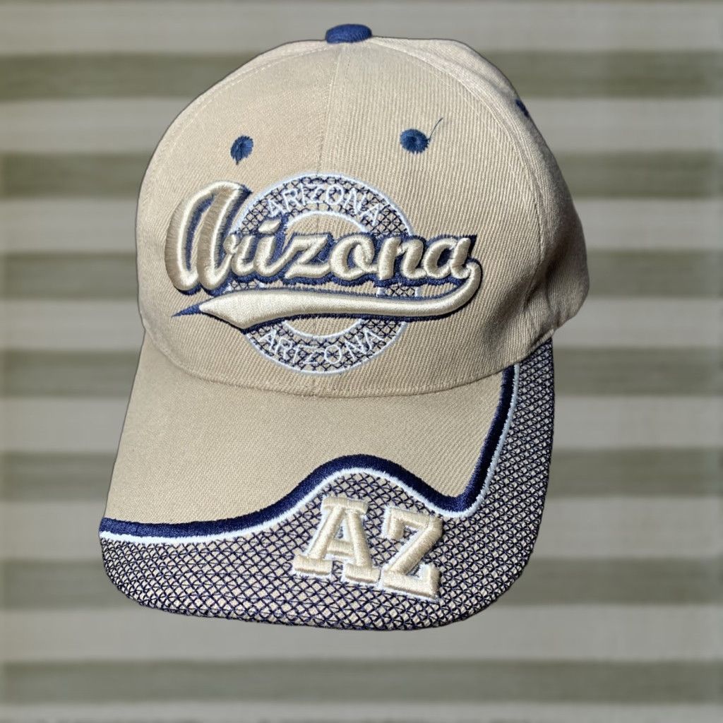 Vintage Arizona Cap Hat Tan Raised Letters Embroidered Hook Loop Adjustable Mens One Size Brown Baseball Cap Size ONE SIZE - 1 Thumbnail