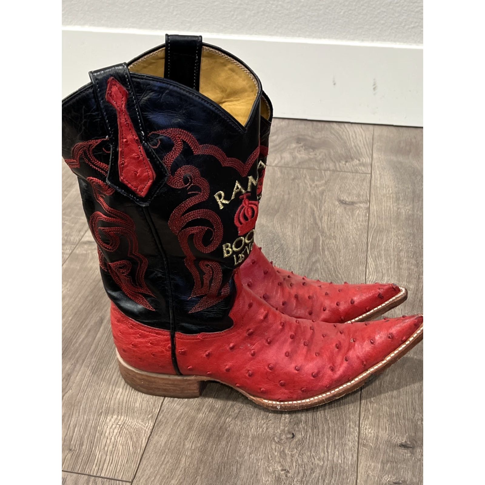 Vintage Rams Boots Las Vegas Cowboy Boots Black Red Leather Size 7.5 Western Mens Size US 7.5 / EU 40-41 - 4 Thumbnail